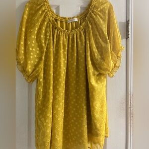 Retro logo yellow sheer dot blouse 2x